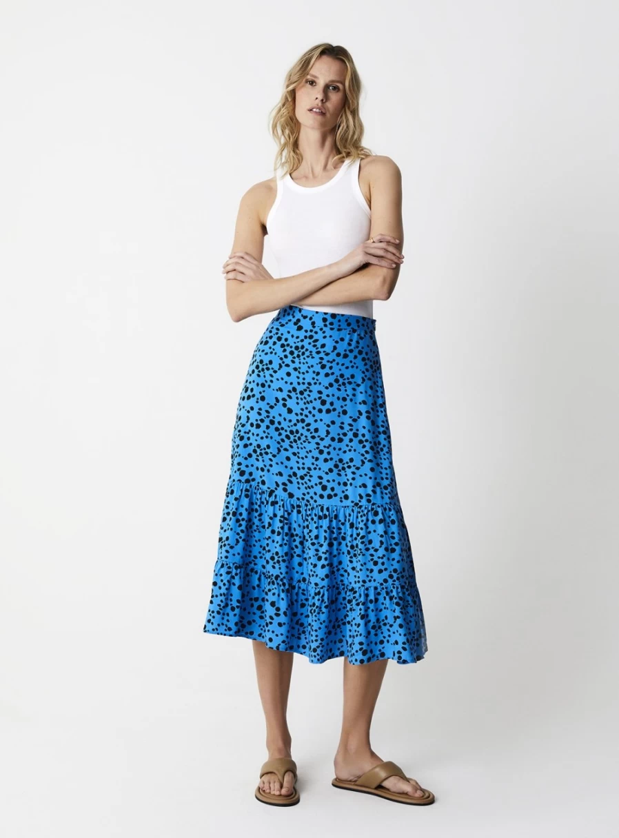 Finery Women's Dawn Blue Animal Print Midi Skirt - Size 18