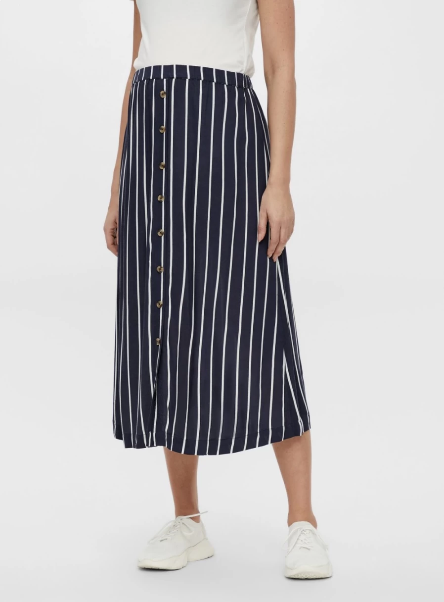 MAMALICIOUS Women's Navy Striped Maternity Midi Skirt - Size M/UK10 for Pregnancy Comfort