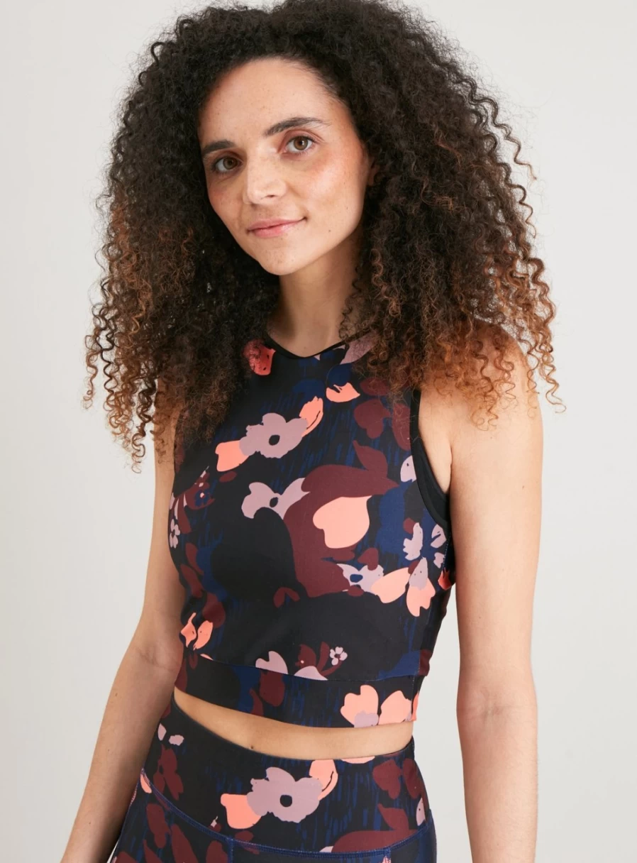 "Tu Women's Active Navy Floral Crop Top - Stylish Workout Blouse for Fitness"