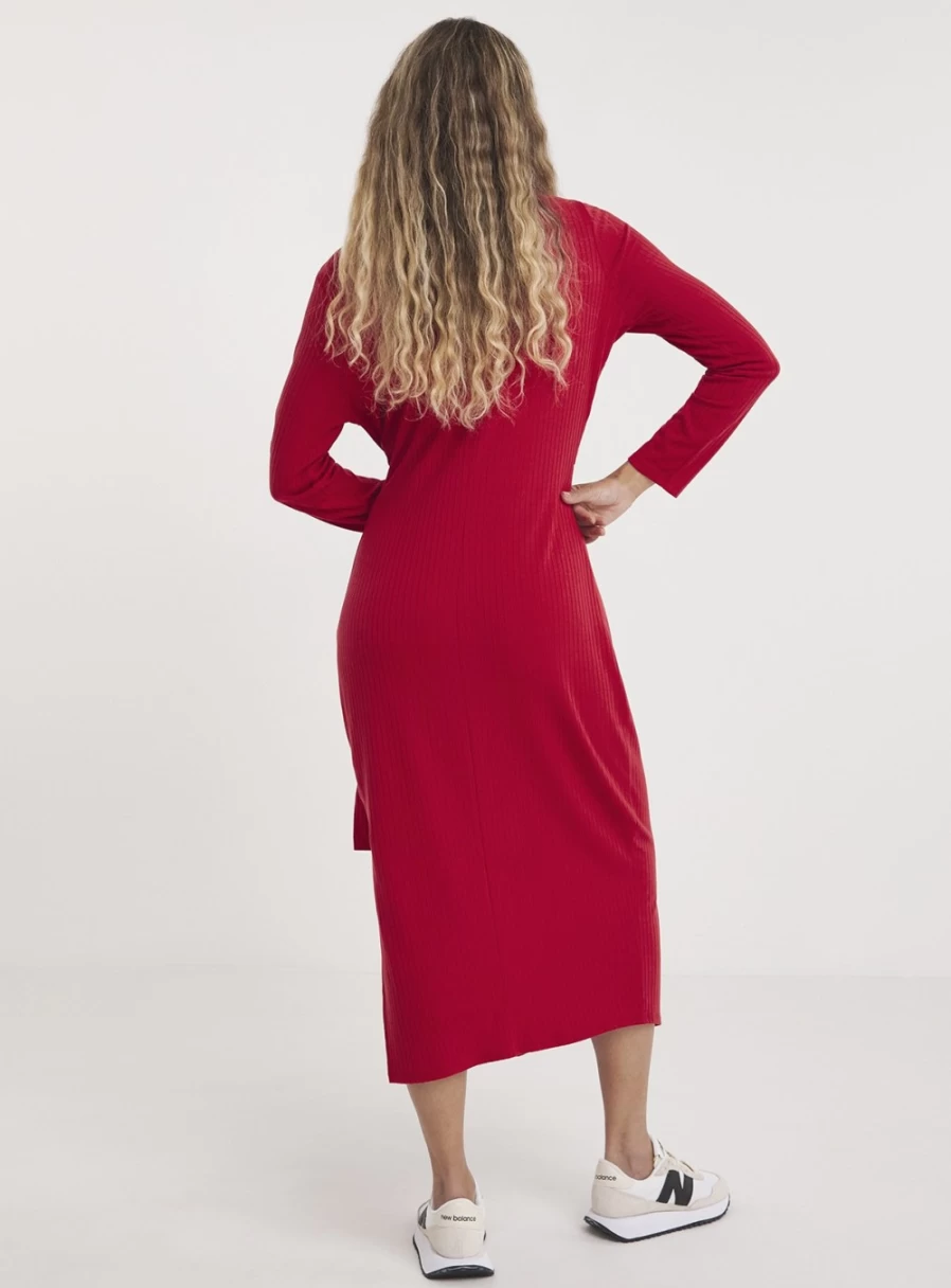 Simply Be Women's Red Ribbed Wrap Midi Dress - Stylish & Comfortable Outfit
