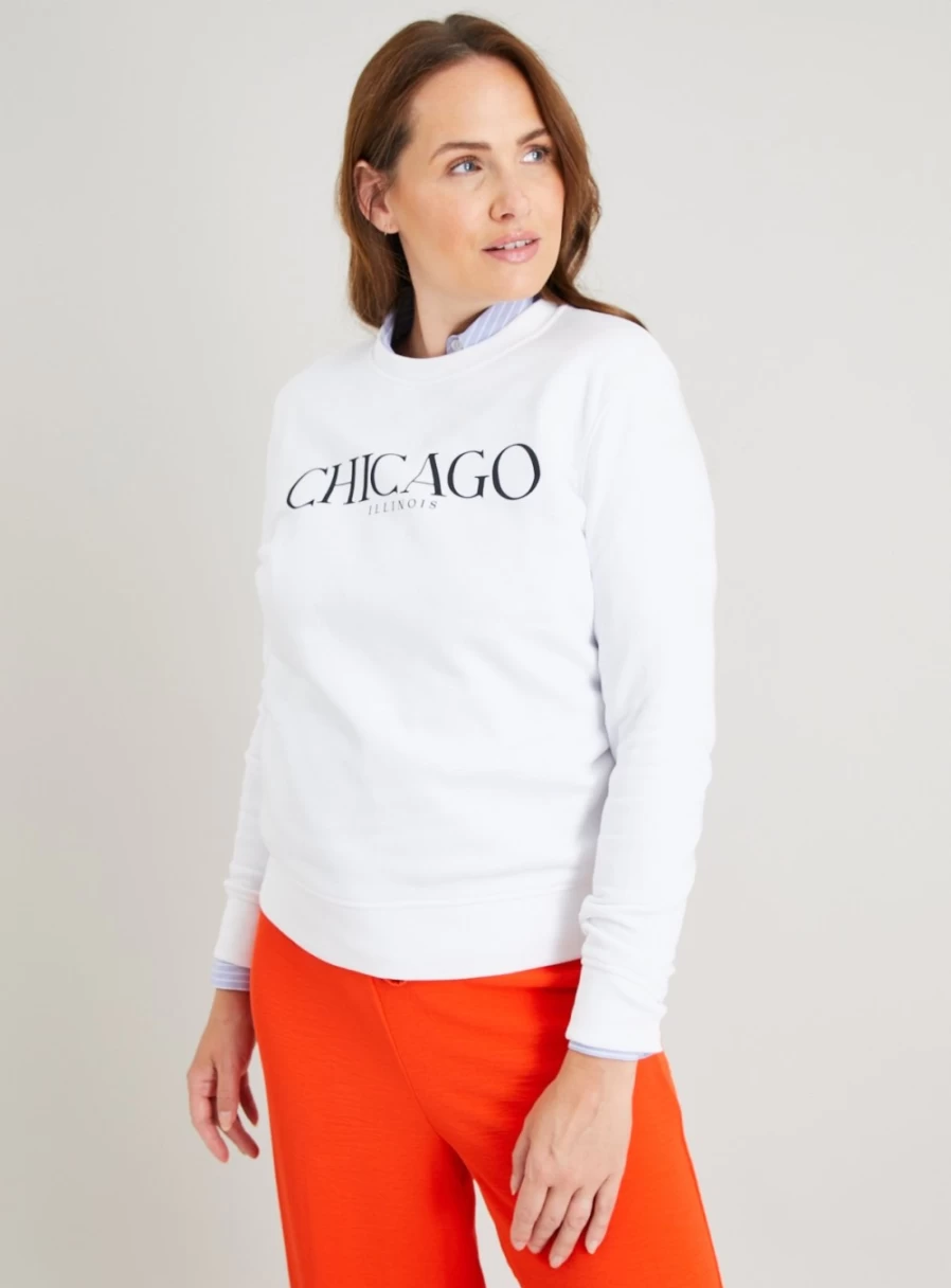 Women's White Chicago Graphic Sweatshirt - Tu Brand Casual Pullover (Size M)