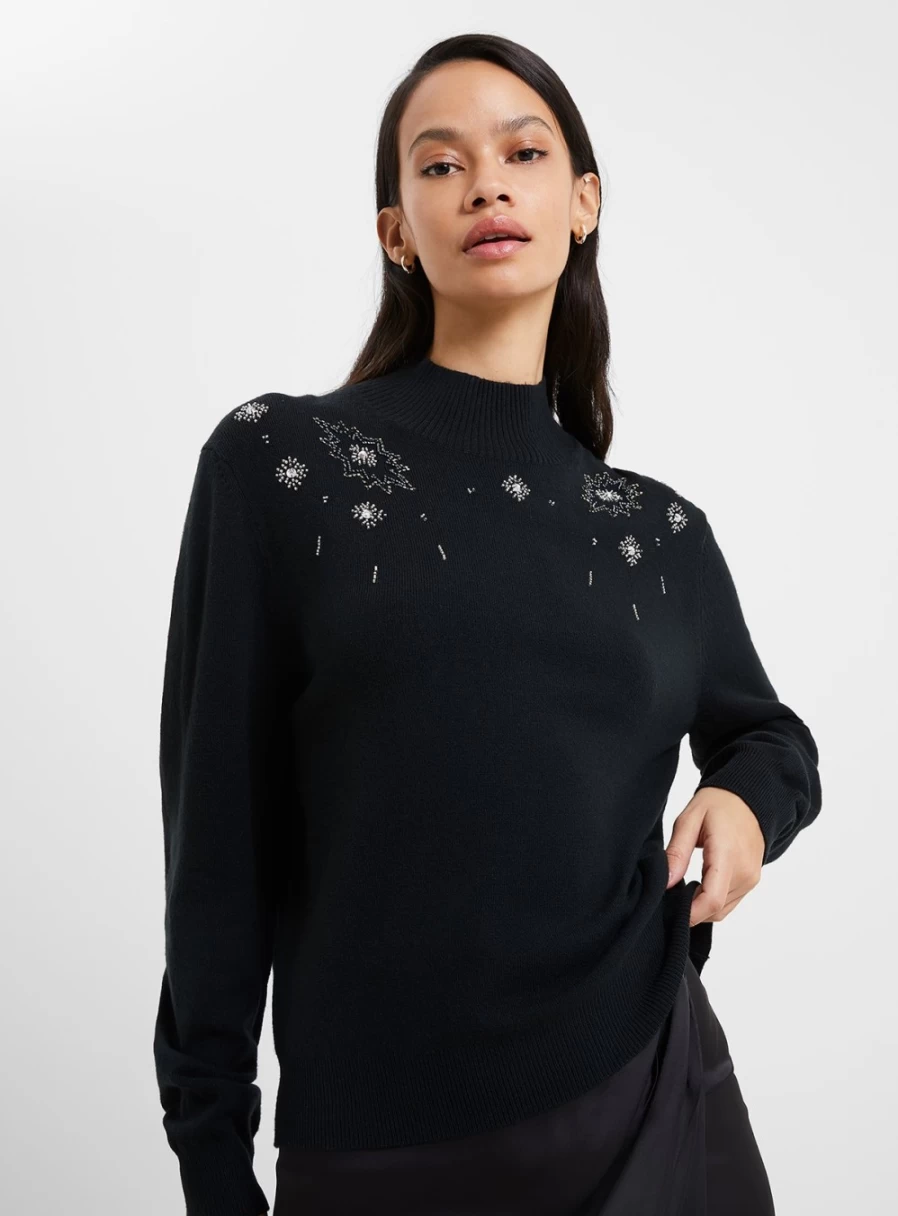 French Connection Women's Babysoft Embroidered Jumper - XS Size Casual Knit Top