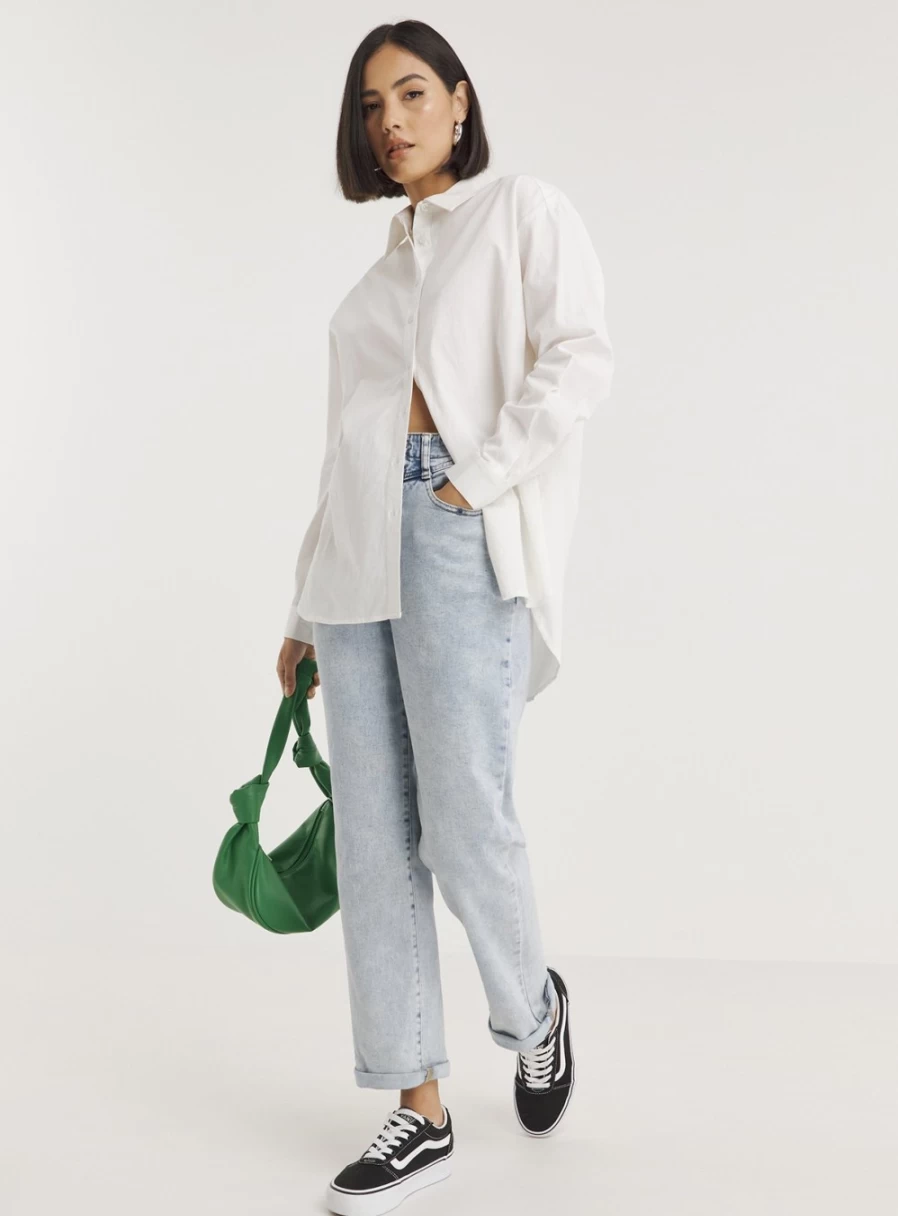 "Simply Be Women's White Cotton Poplin Shirt - Size 32"