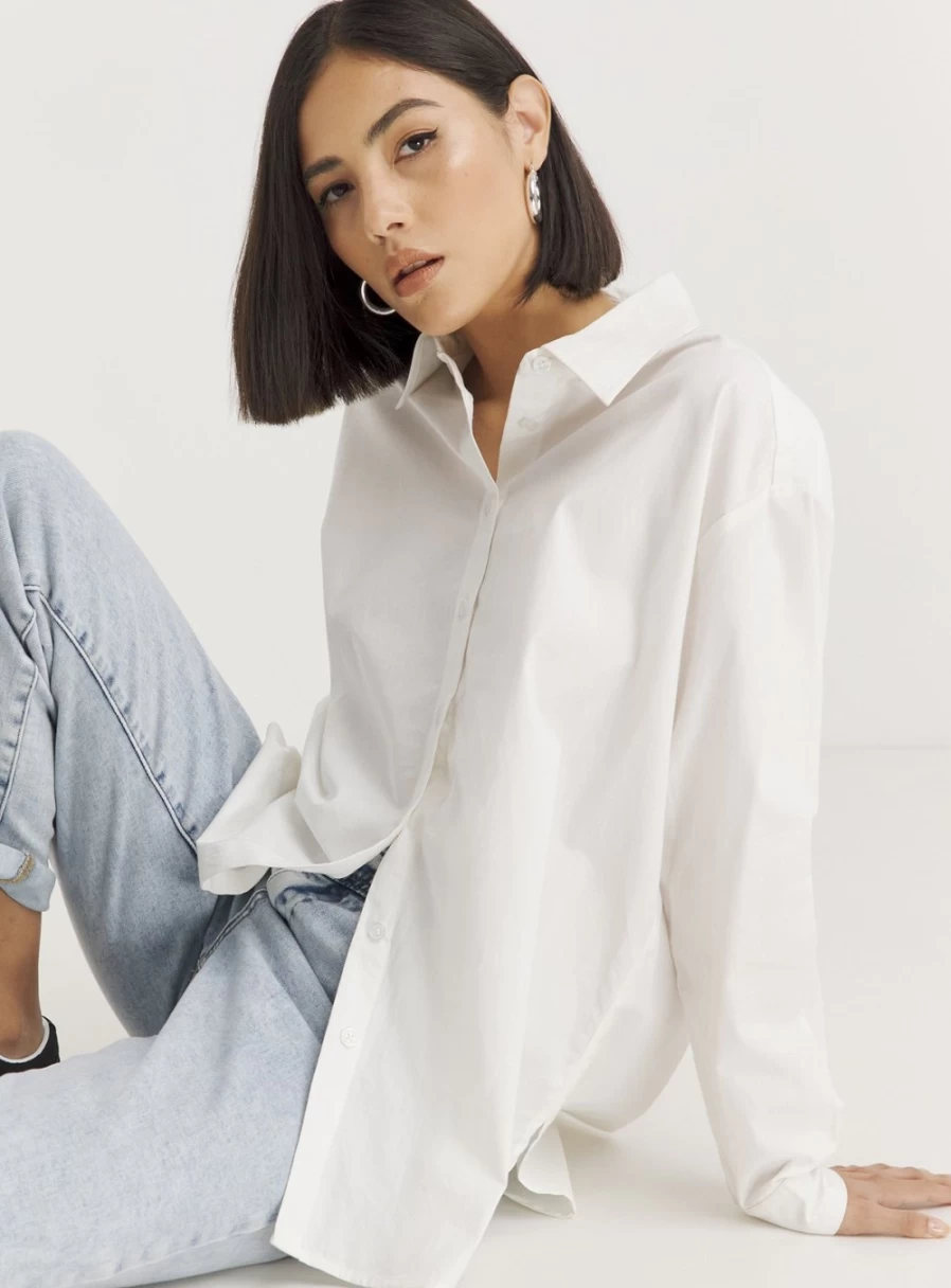"Simply Be Women's White Cotton Poplin Shirt - Size 32"