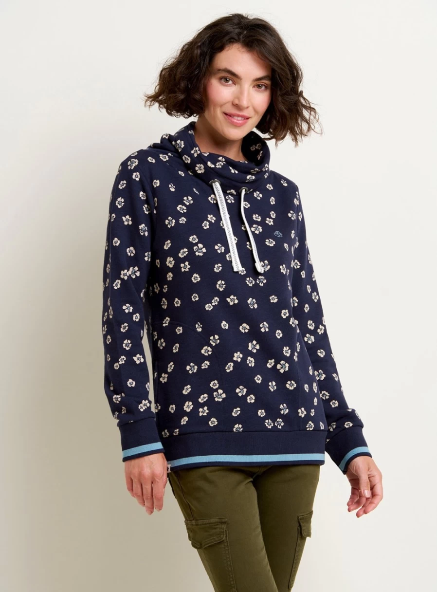 Brakeburn Women's Polka Dot Floral Cowl Neck Sweater - Size 16