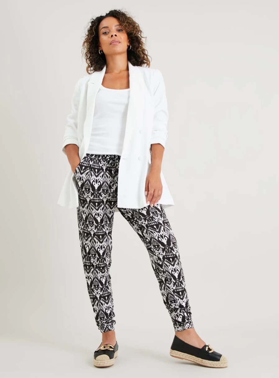 "TU Women's Mono Ikat Print Drapey Trousers - Flowy Boho Chic Pants for Women"