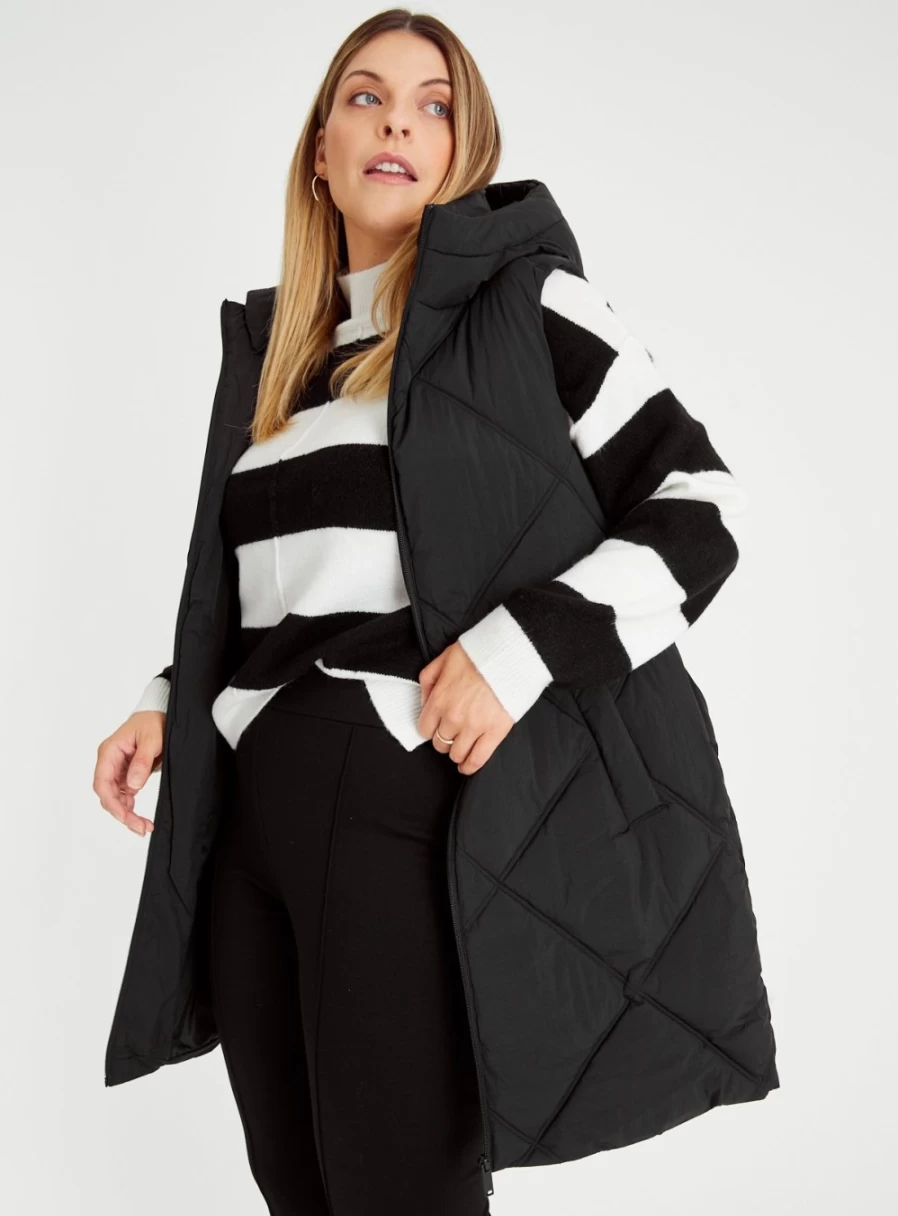 Tu Petite Women's Black Longline Padded Gilet with Diamond Quilting - Size 14