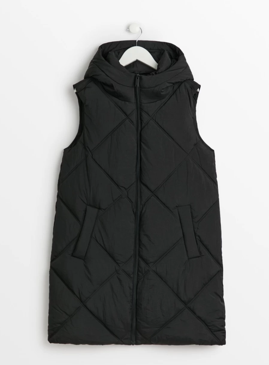Tu Petite Women's Black Longline Padded Gilet with Diamond Quilting - Size 14