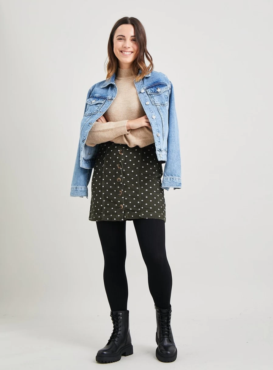 Women's Khaki Corduroy Mini Skirt with Spot Design by Tu - Size 14