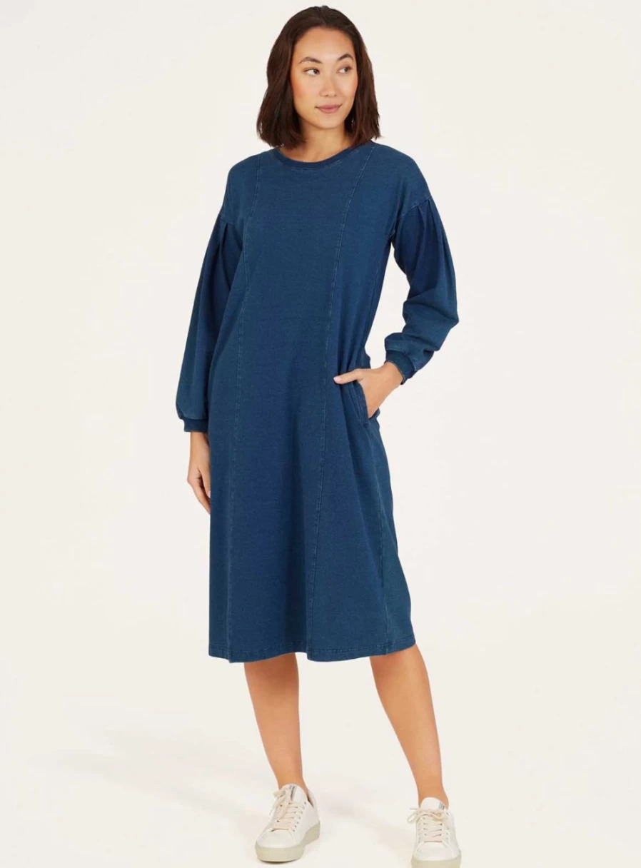 Thought Women's Organic Cotton Indigo Loopback Jersey Dress - Sustainable Casual Wear