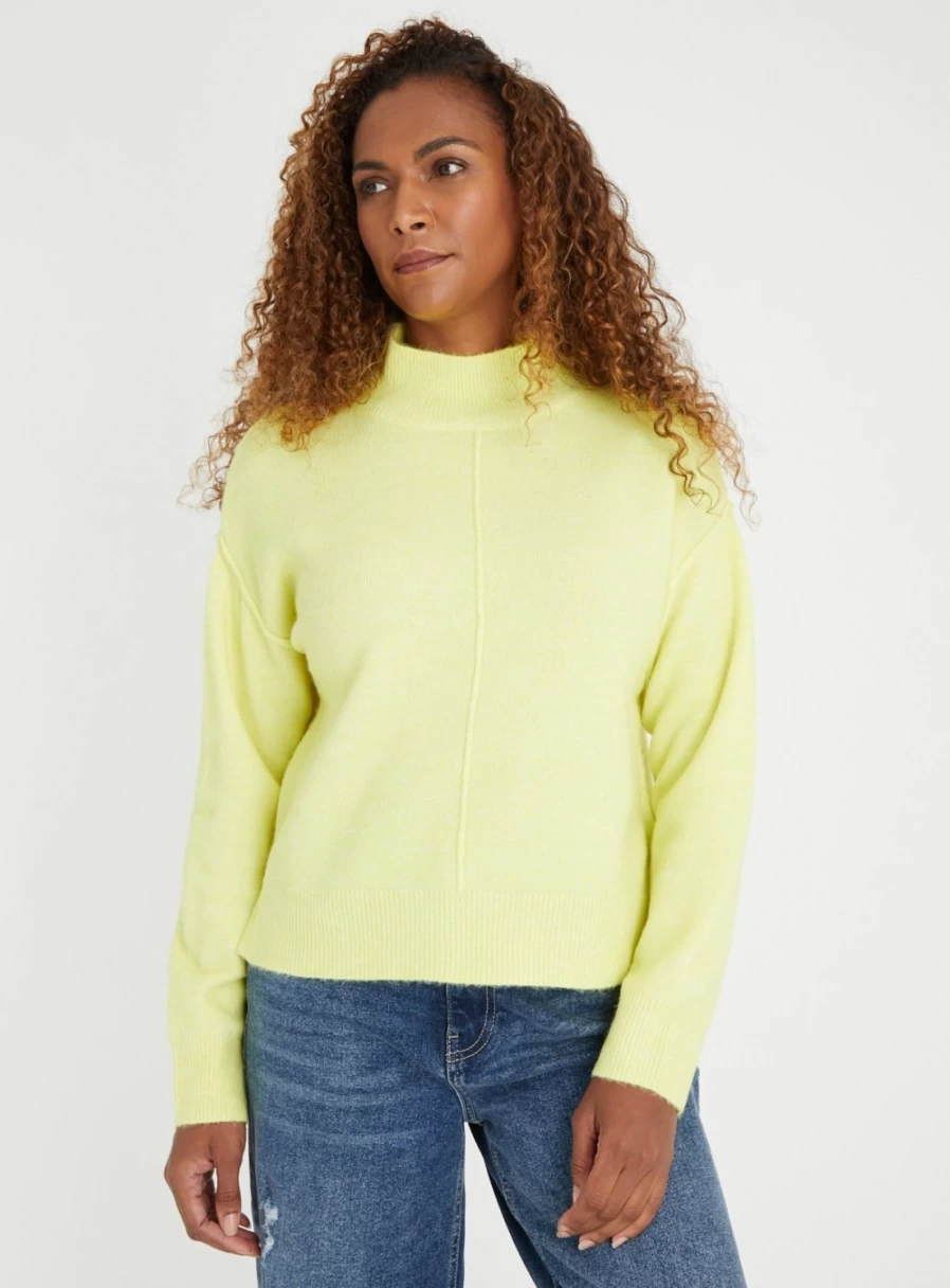 Tu Women's Yellow High Neck Knit Jumper - Cozy Winter Sweater Size 12