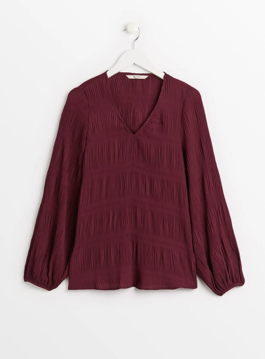 Tu Women's Berry Red V-Neck Textured Blouse - Stylish Casual Top for Women
