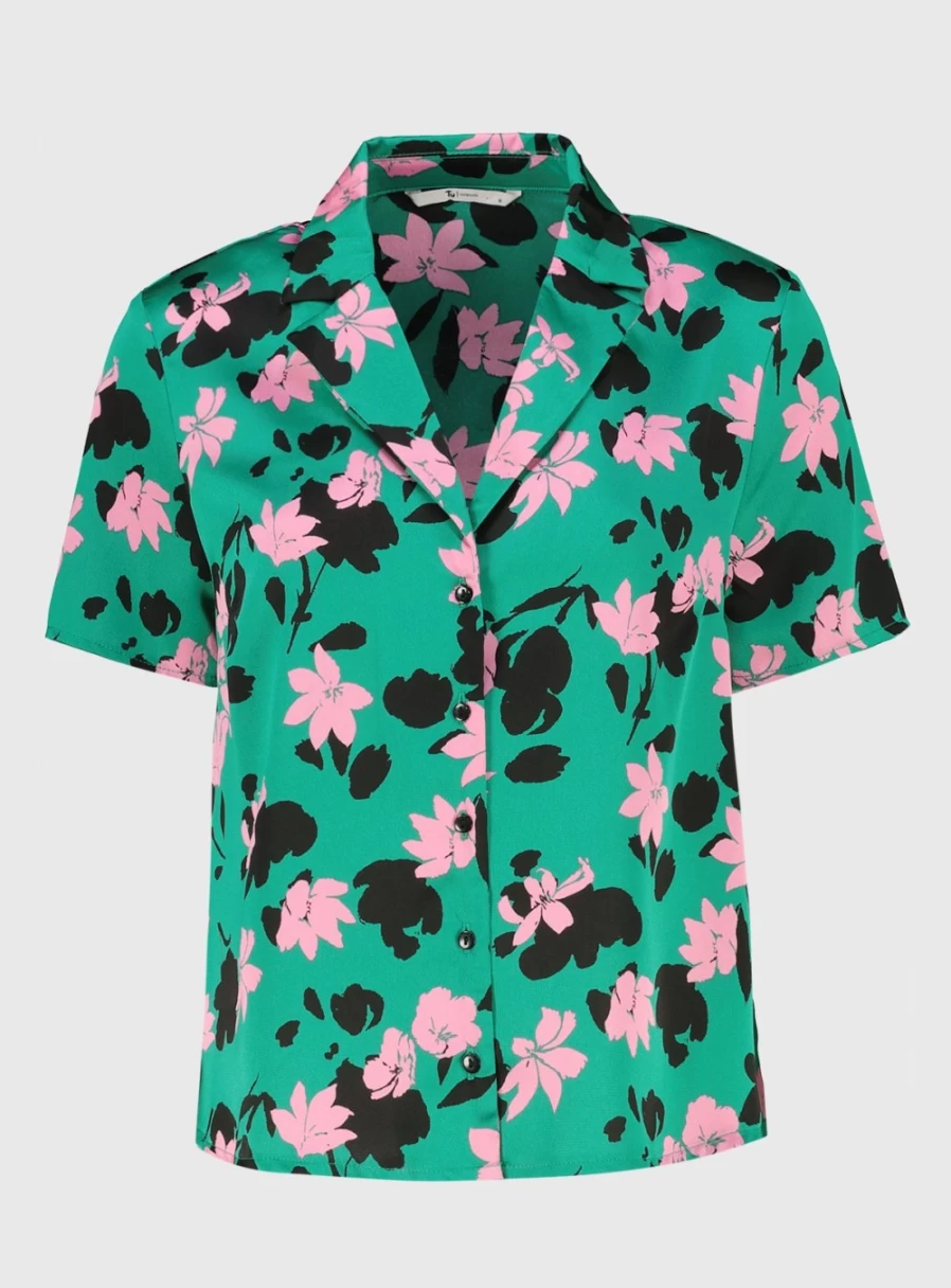 Tu Women's Green Coord Floral Print Boxy Satin Shirt - Size 8, Elegant Flowy Blouse for Casual Wear
