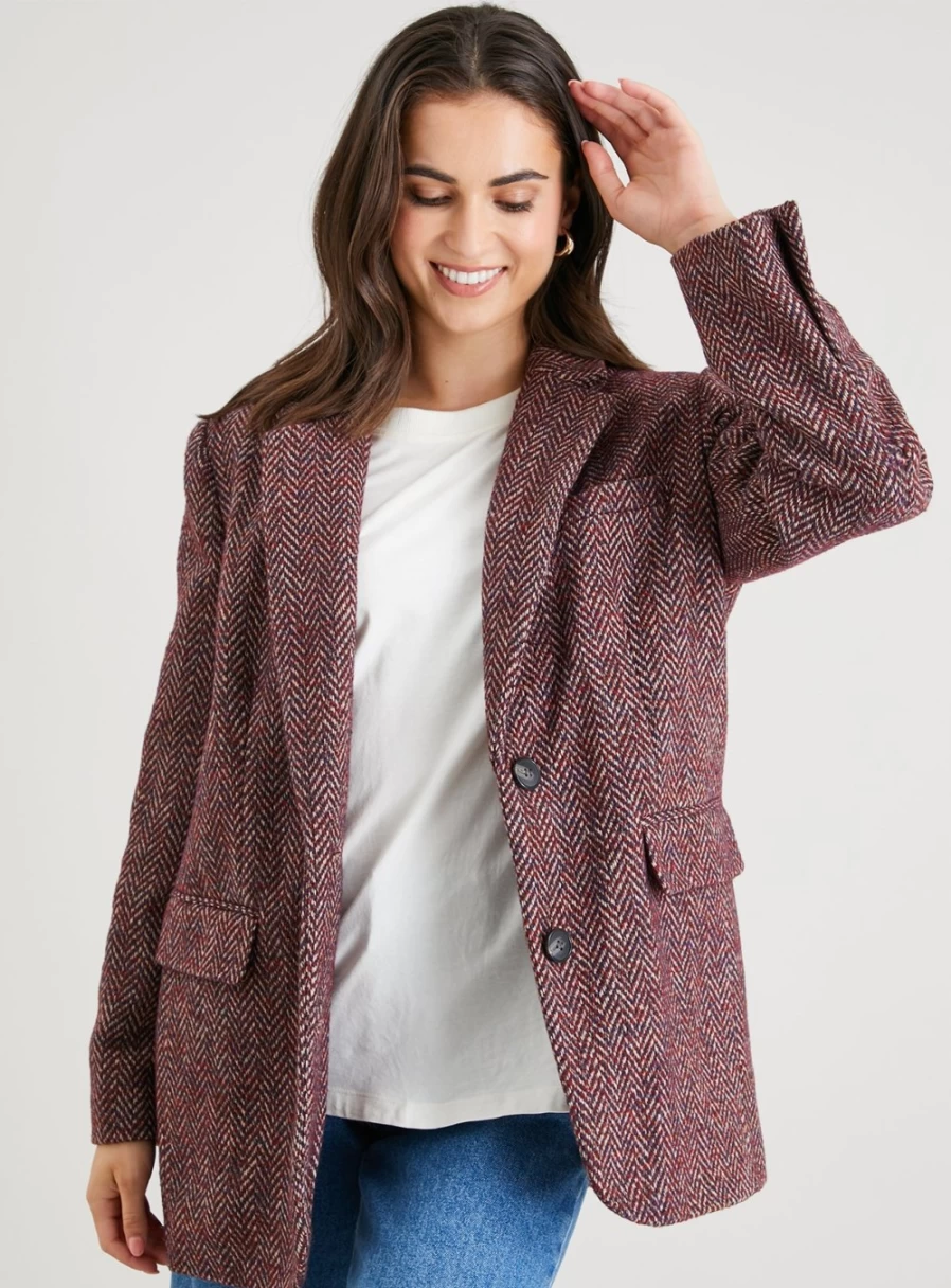 Tu Women's Red Herringbone Blazer Coat - Classic Fit 14