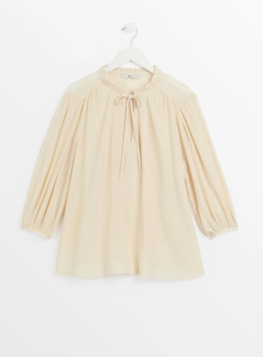 "Tu Women's Cream Crinkle Tie Neck Blouse - Elegant 10 Style"