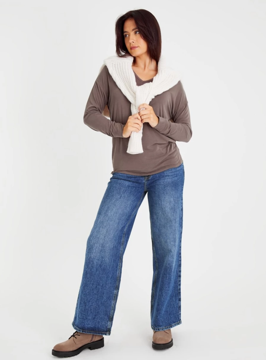 Tu Women's Brown V-Neck Relaxed Fit Casual Top - Comfortable Everyday Wear