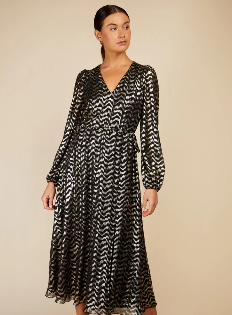 Vogue Williams Women's Black Foil Midaxi Dress Size 10 | Stylish Party Wear
