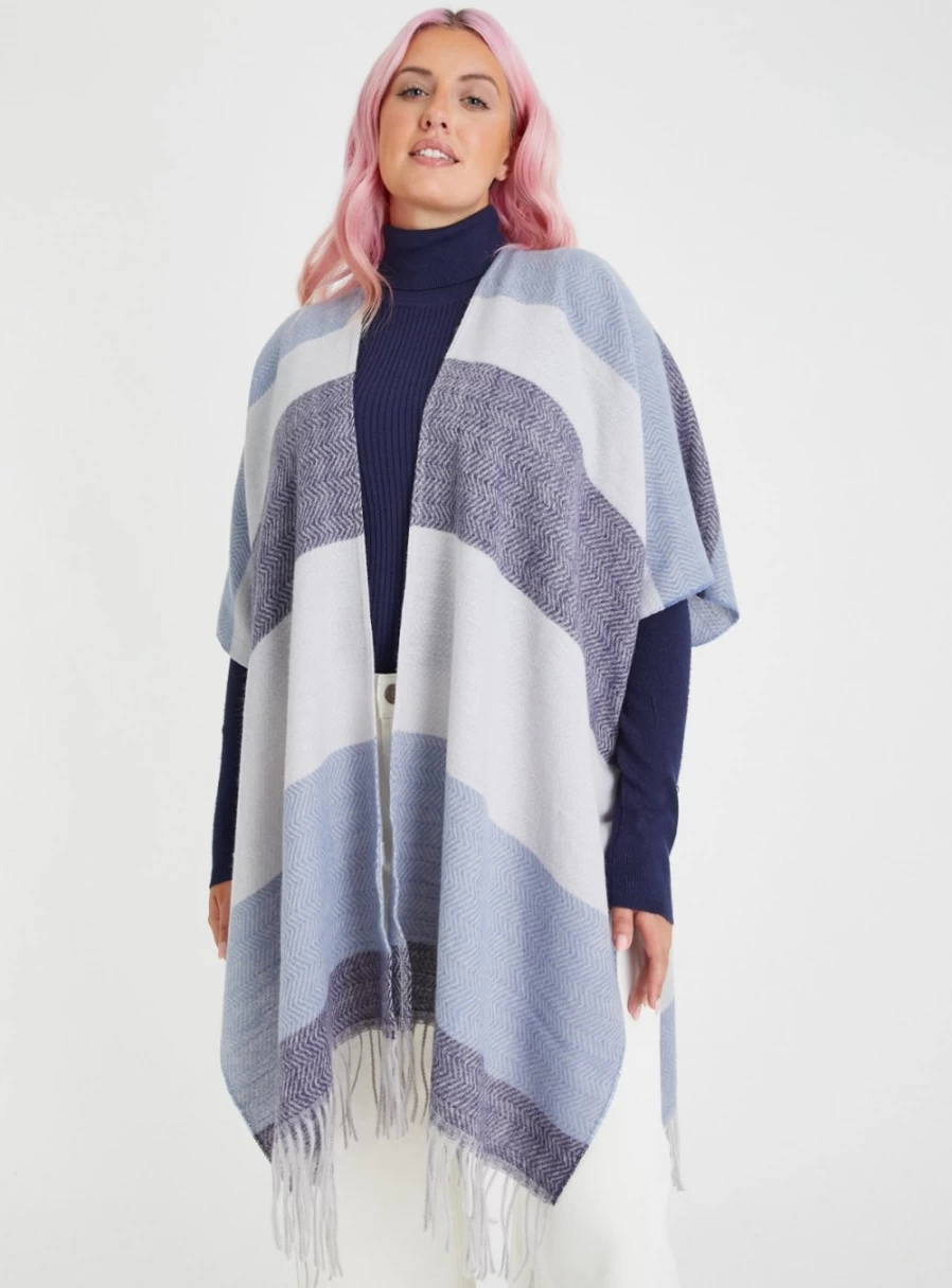 "Tu Women's Blue Striped Cape - One Size Fashionable Outerwear"