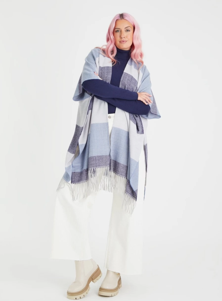 "Tu Women's Blue Striped Cape - One Size Fashionable Outerwear"
