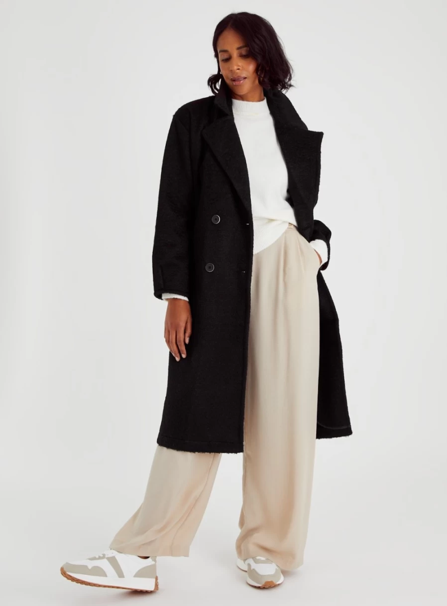 "Tu Women's Black Brushed Wool Double Breasted Coat - Classic 10 Season Style"