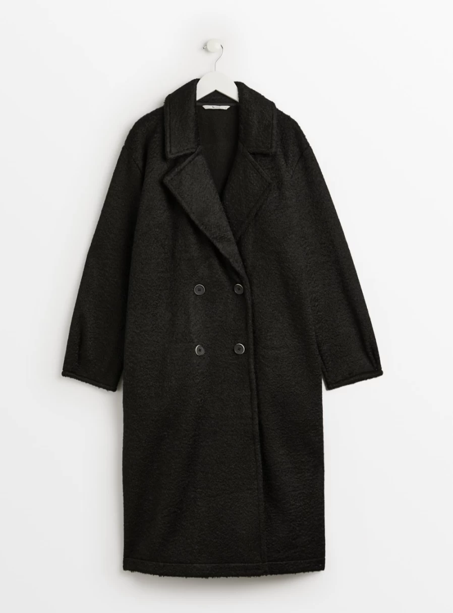 "Tu Women's Black Brushed Wool Double Breasted Coat - Classic 10 Season Style"