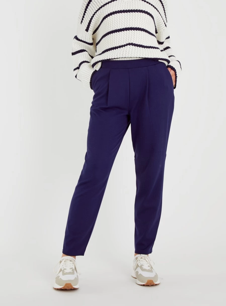 Tu Women's Navy Ponte Tapered Leg Trousers - Slim Fit Ankle Pants for Work & Casual Wear