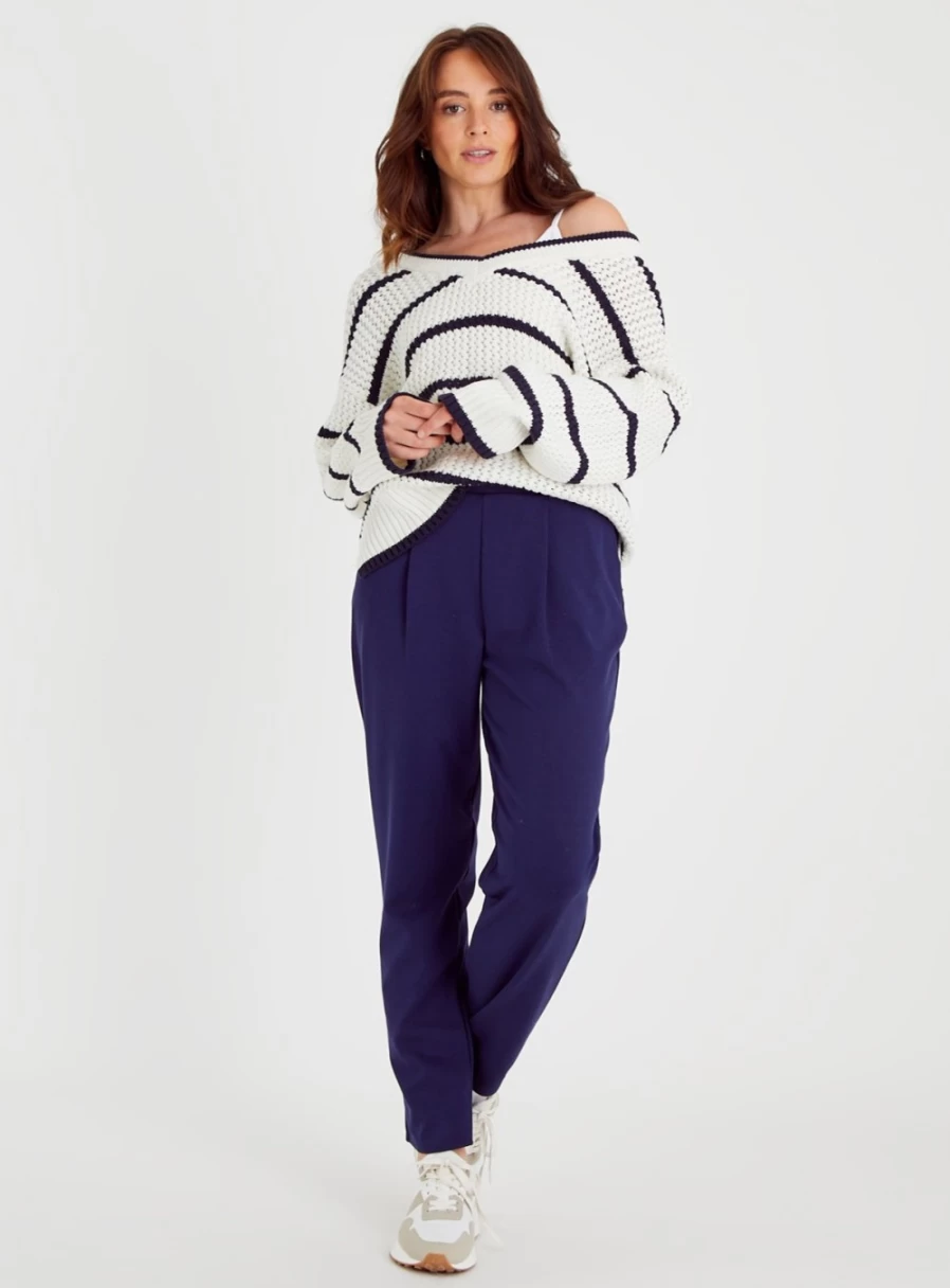 Tu Women's Navy Ponte Tapered Leg Trousers - Slim Fit Ankle Pants for Work & Casual Wear