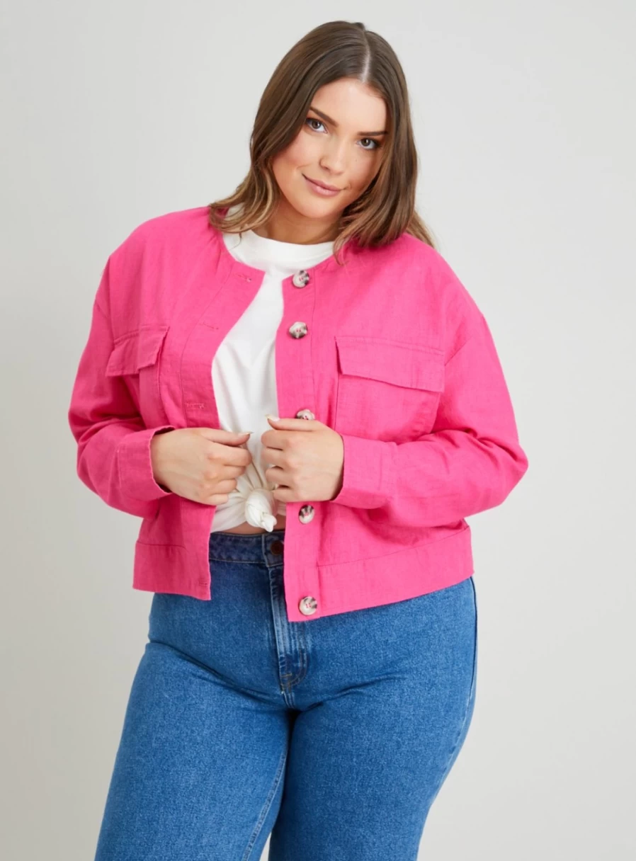 Tu Women's Bright Pink Collarless Jacket - Size 16, Stylish Casual Outerwear