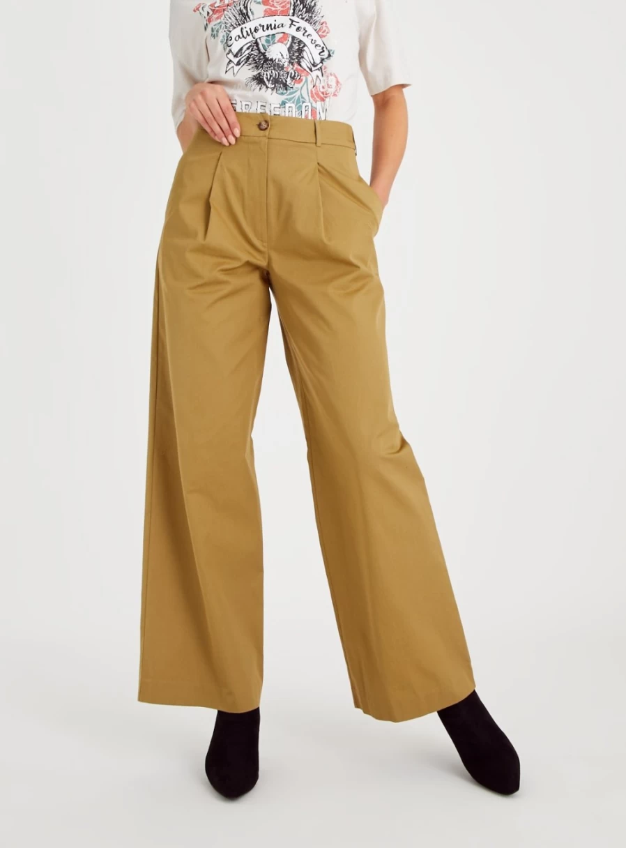 Women's Khaki Wide Leg Chinos by Tu - 16R Relaxed Fit Casual Trousers