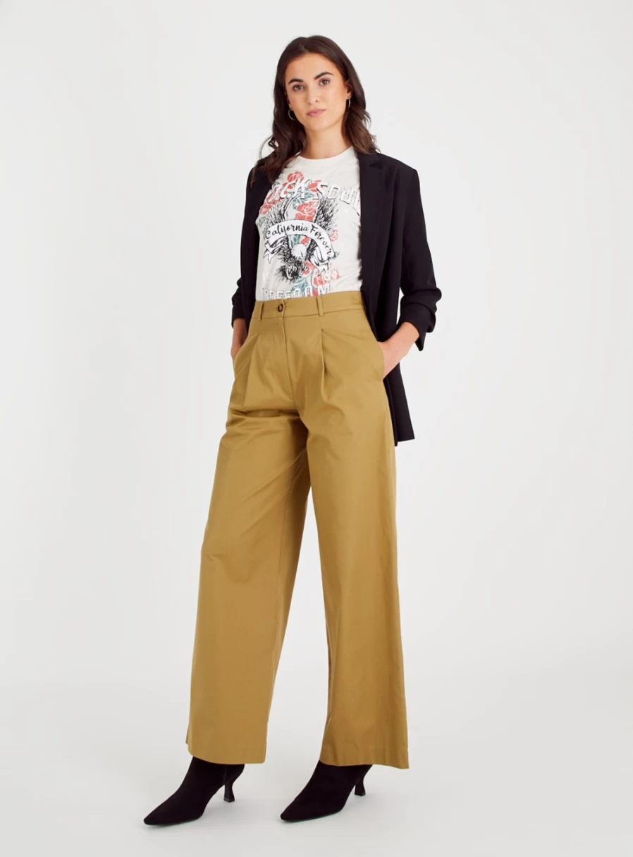 Women's Khaki Wide Leg Chinos by Tu - 16R Relaxed Fit Casual Trousers