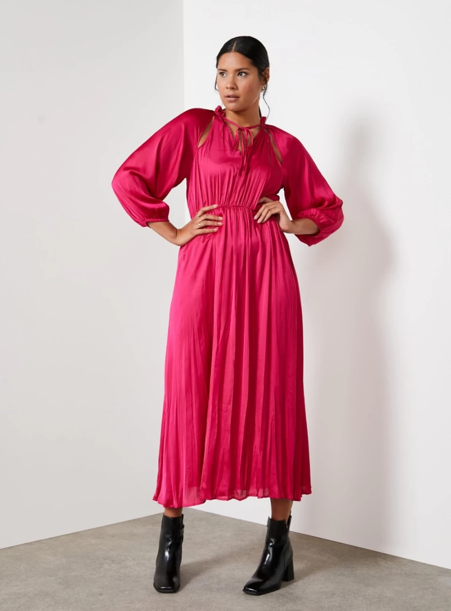"For All The Love Women's Red Crushed Satin Tie-Front Midaxi Dress - Floaty Summer Dress Size 6"