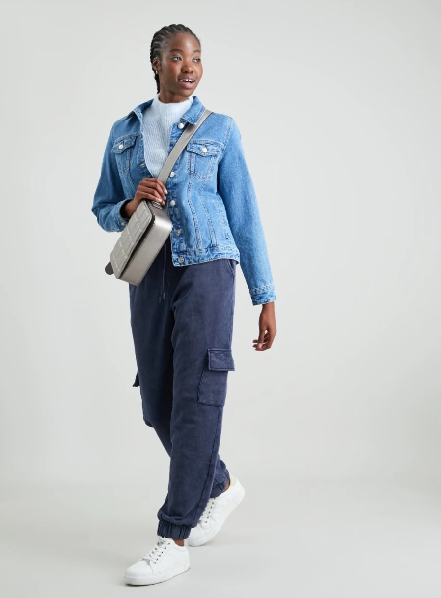 Women's Navy Marl Cargo Joggers by Tu - Comfortable & Stylish 8-Pocket Trousers