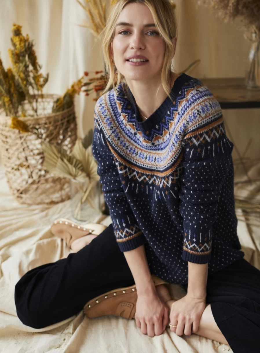 Thought Women's Organic Cotton Fair Isle Knit Jumper - Fluffy Winter Sweater