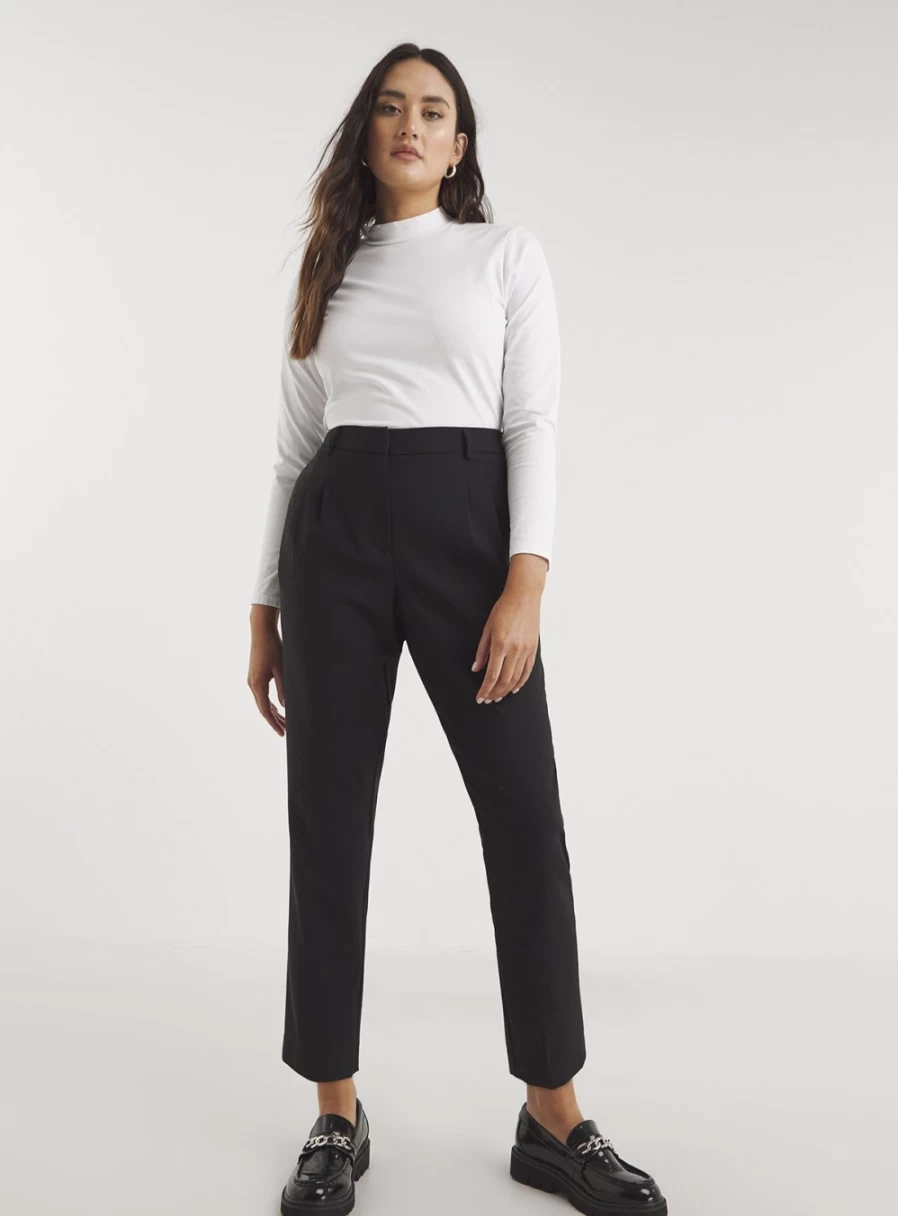 Simply Be Women's Black Cigarette Trousers - High Waist Workwear Pants Size 32