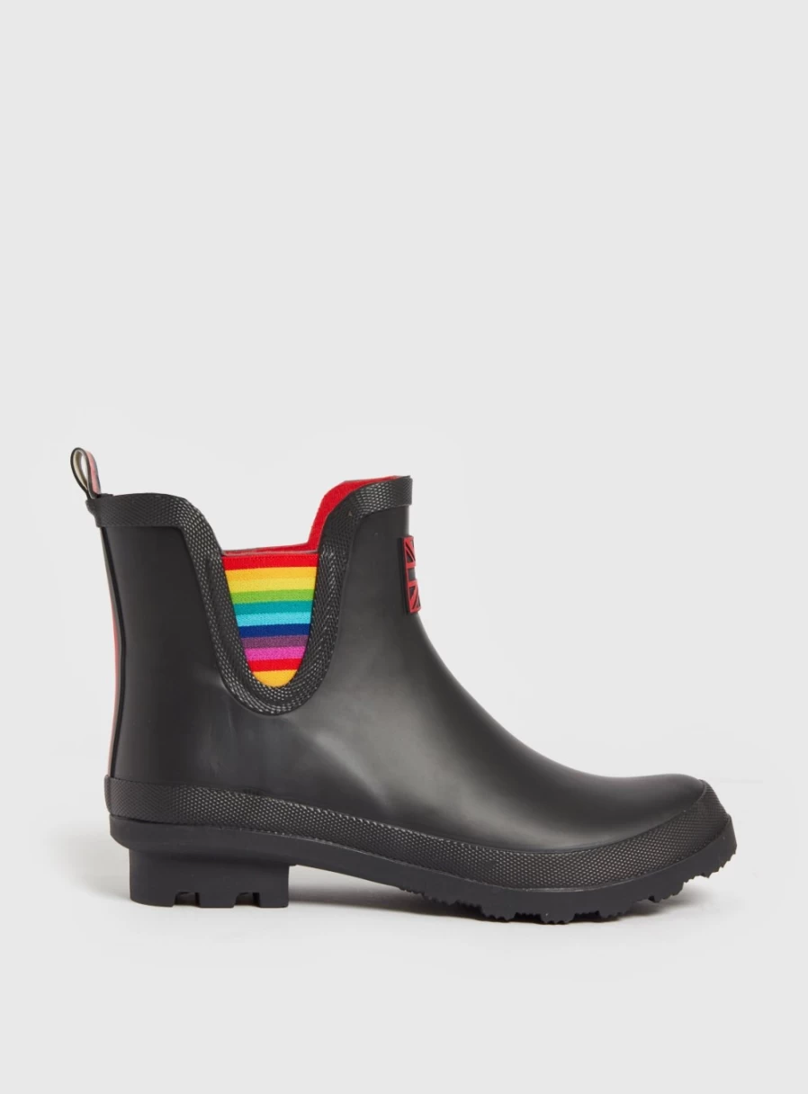 Tu Women's Black & Rainbow Chelsea Boot Wellies - Waterproof Ankle Rain Boots