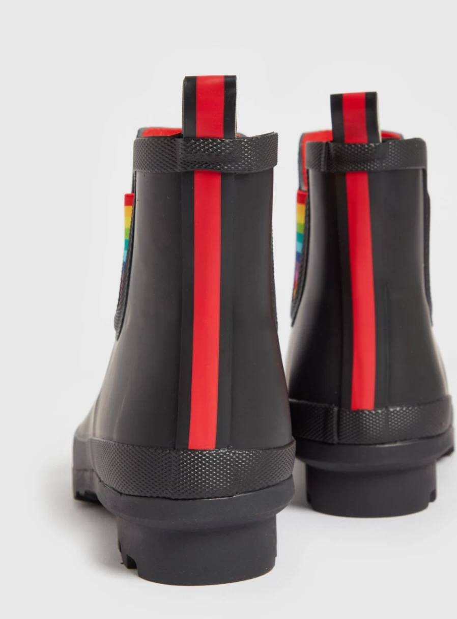 Tu Women's Black & Rainbow Chelsea Boot Wellies - Waterproof Ankle Rain Boots