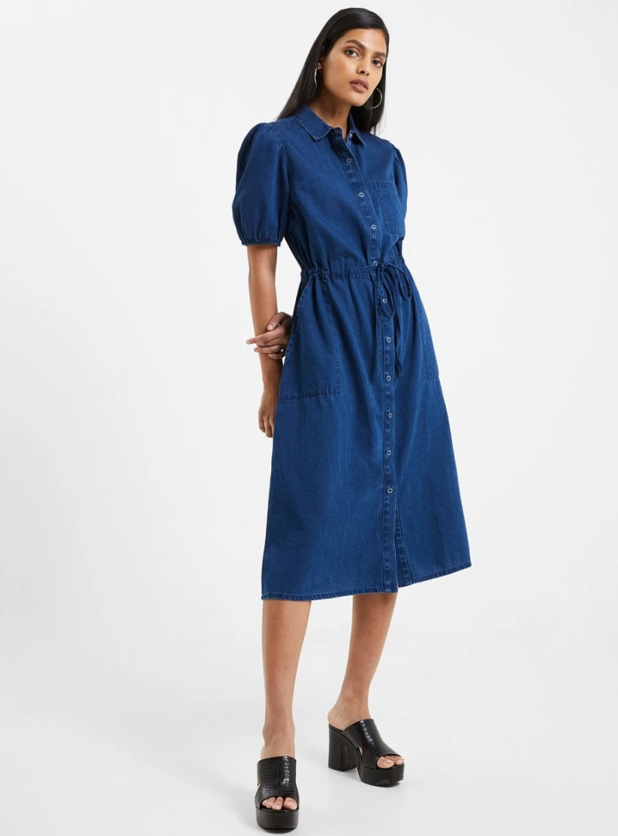 French Connection Women's Zaves Chambray Shirt Dress - Size 8 | Casual Blue Denim Style