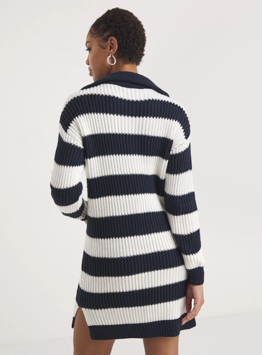 Simply Be Women's Navy Blue Striped Zip Neck Ribbed Knit Dress Size 16-18