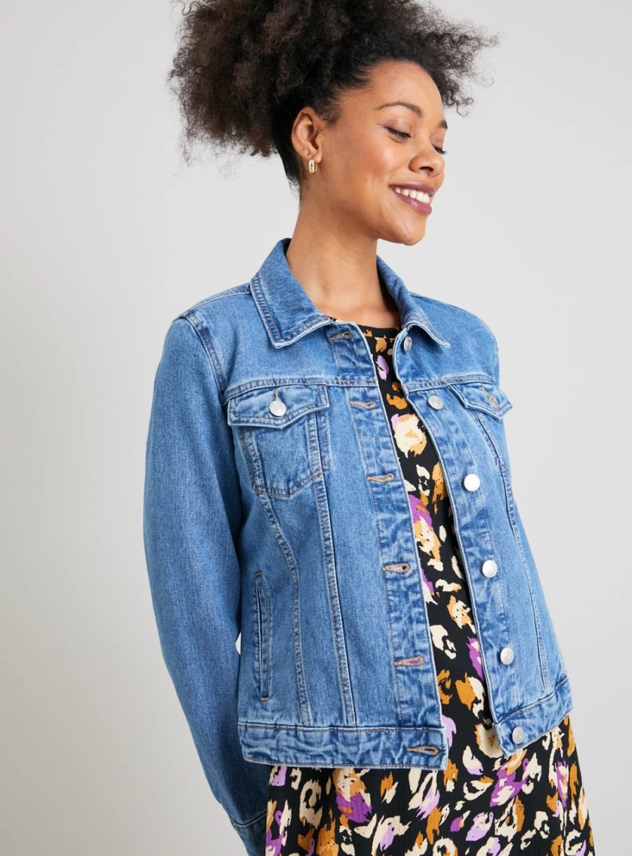 Tu Women's Light Wash Denim Jacket - Vintage Style Distressed 8oz Cotton Jean Jacket