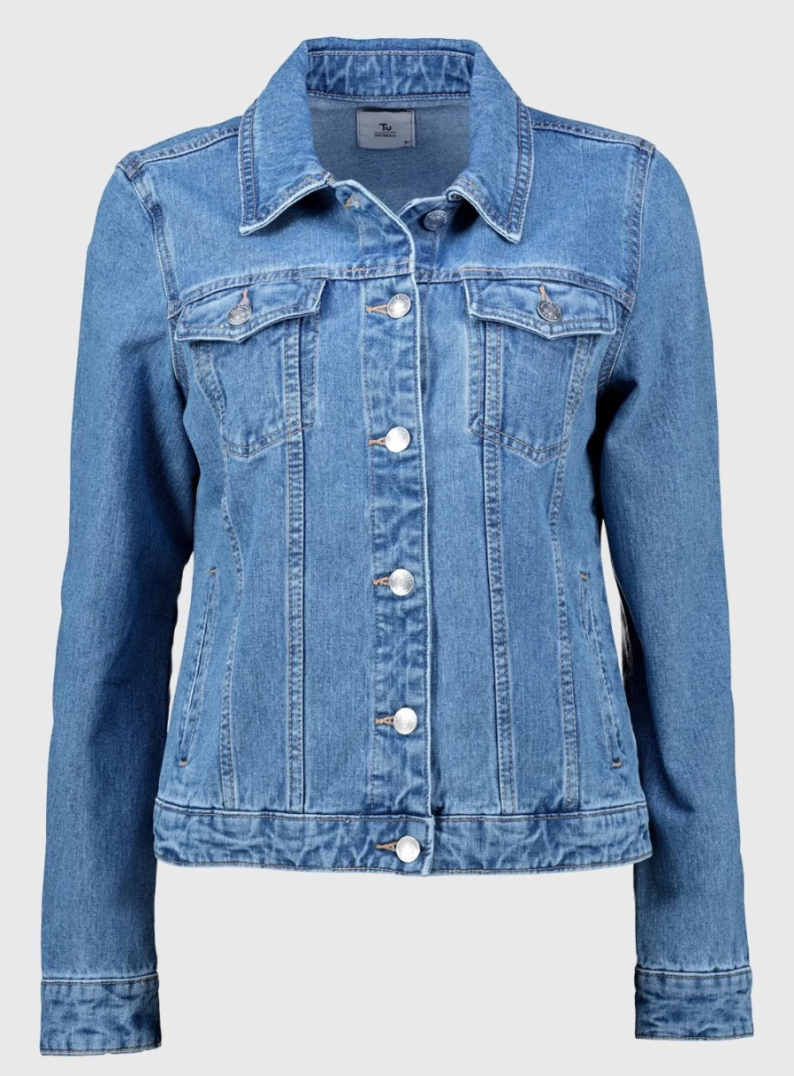 Tu Women's Light Wash Denim Jacket - Vintage Style Distressed 8oz Cotton Jean Jacket