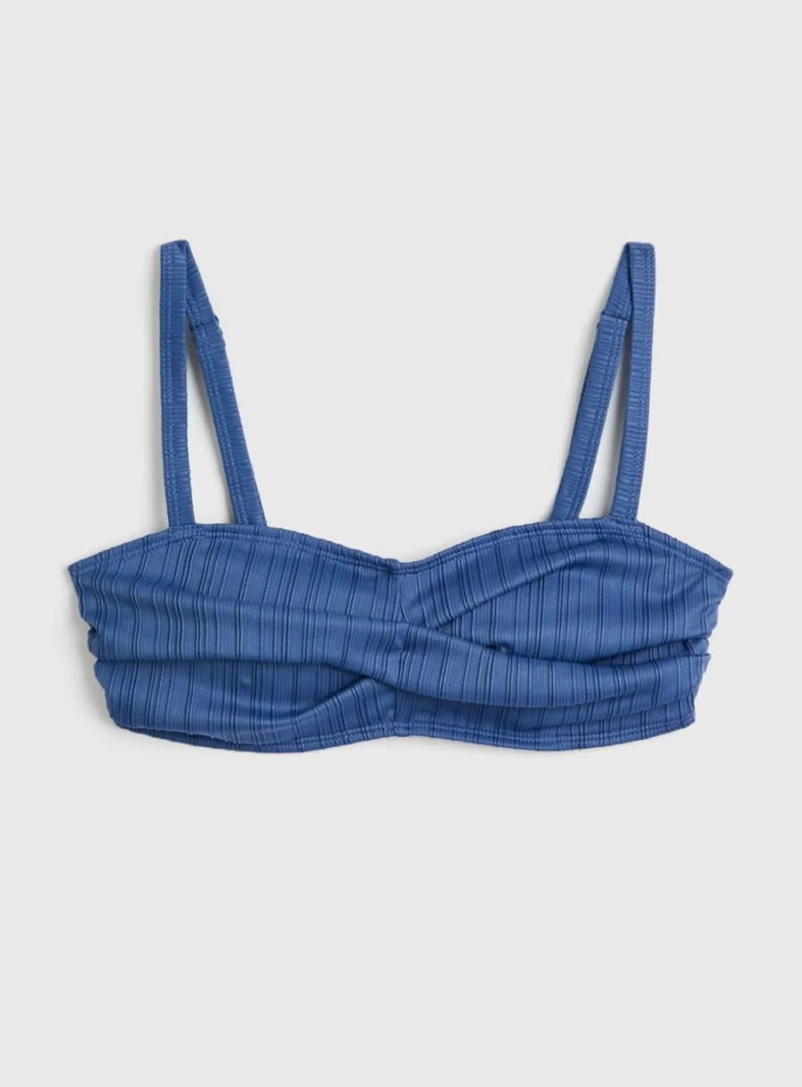 "Tu Women's Blue Textured Bandeau Twist Bikini Top - Stylish Swimwear for Summer"