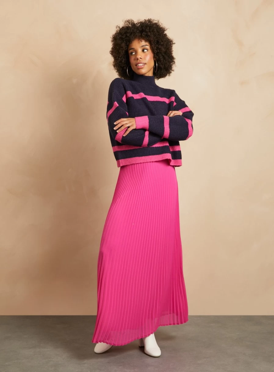 Everbelle Women's Pink Chiffon Pleated Maxi Skirt - Elegant Long Flowy Skirt Size 14
