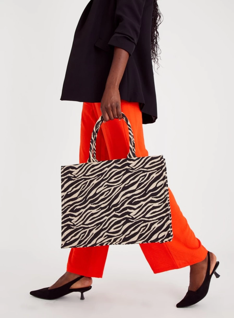"TU Women's Zebra Print Jacquard Tote Bag - Stylish & Spacious One Size Handbag"