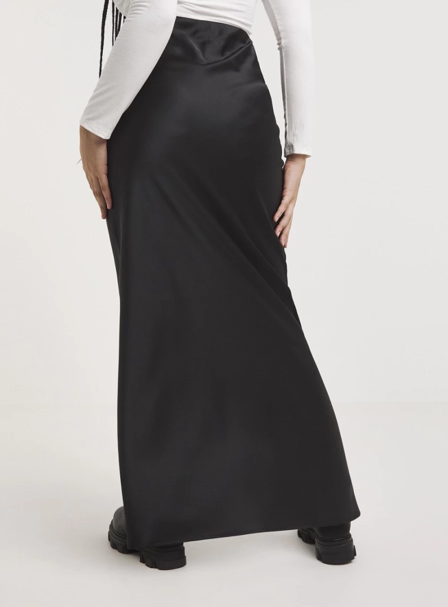 Simply Be Women's Black Satin Maxi Skirt - Size 32 Elegant Long Evening Skirt