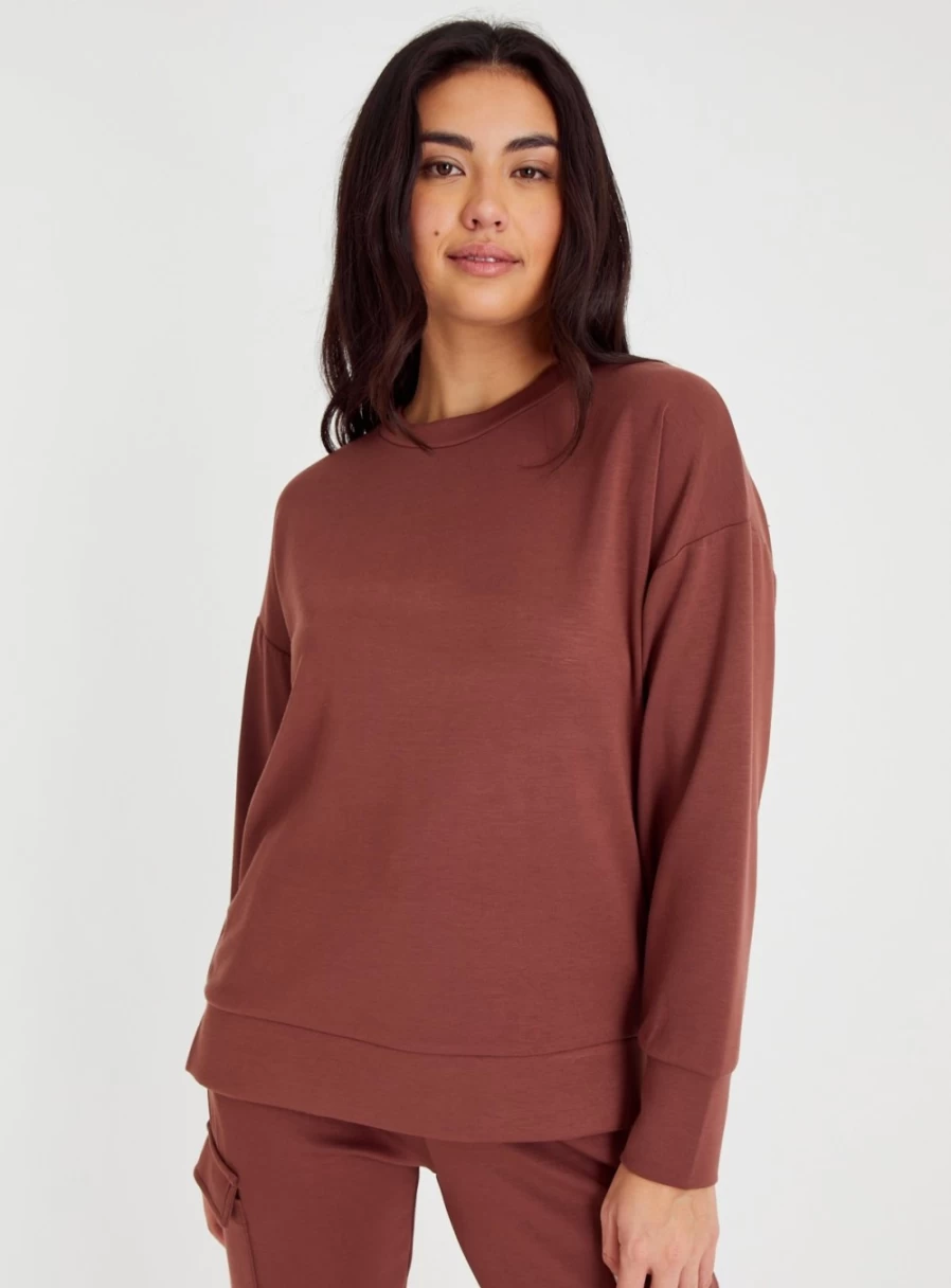 Tu Women's Brown Oversized Sweatshirt - Cozy Casual Pullover for Women