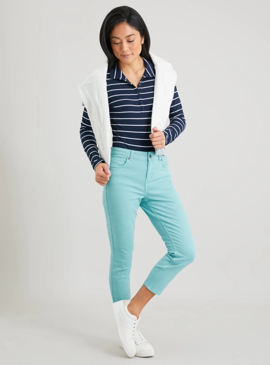 Tu Women's Turquoise High-Rise Slim Crop Jeans - Size 14 Washed Denim Stretch Fit