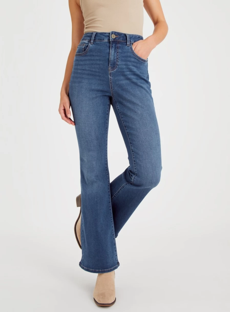 Tu Women's Midwash Kick Flare Jeans - Stretch Denim Size 20L Bootcut Style