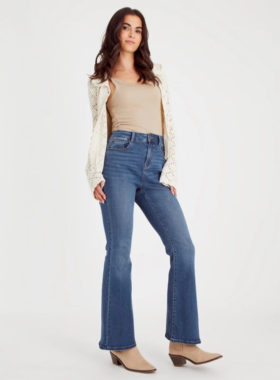 Tu Women's Midwash Kick Flare Jeans - Stretch Denim Size 20L Bootcut Style