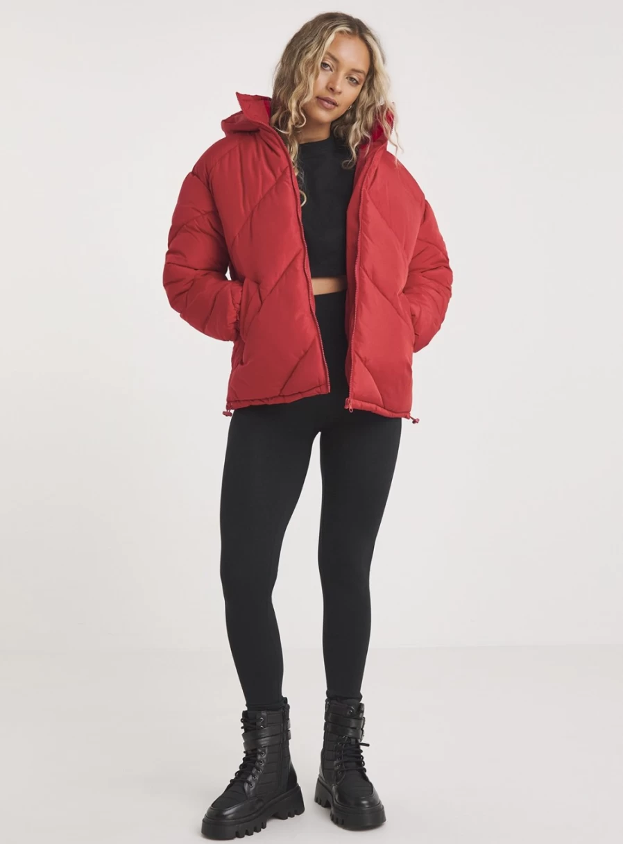 Simply Be Women's Red Chevron Quilted Short Coat - Size 12 Winter Padded Jacket