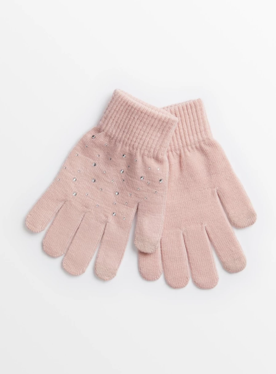 Tu Women's Light Pink Sparkle Gloves - One Size Fits All, Elegant & Shiny Party Accessories